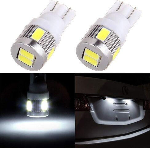 Cciyu 194 مصابيح LED ساطعة للغاية T10-6-5730-SMD ضوء مصباح لوحة ترخيص ضوء مصباح إسفين T10 168 2825 W5W حزمة بيضاء من 2 in Saudi Arabia