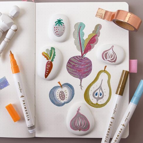 Primrosia 24 Metallic Acrylic Paint Pens with Extra Large Ink Capacity, Multi-Surface Paint Markers for Rock Painting, Glass, Fabric, Plastic & Paper. Premium Shimmer Artist Pens in Designer Gift Tube in Saudi Arabia