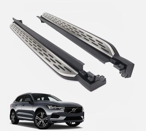 قطعتان من لوحات الجري لسيارة فولفو XC60 2018-2024 مجموعة كاملة من الخطوات الجانبية للسيارة Nerf Bar لوحة سوداء مطورة جديدة مع جزيئات مضادة للانزلاق باللونين الأسود والفضي (للمركبات المخصصة فقط) in Saudi Arabia