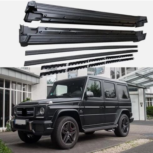 قطعتان من لوحات الجري لبنز W464 G-Class W463 G63 G350 G500 2019-2025 مجموعة كاملة من الخطوات الجانبية للسيارة Nerf Bar لوحة سوداء مطورة جديدة مع جزيئات مضادة للانزلاق (للمركبات المخصصة فقط) in Saudi Arabia