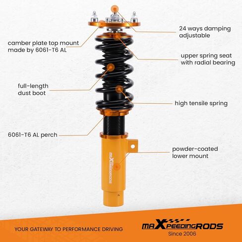 maxpeedingrods Coilovers لسيارات BMW 1-Series E82 E88 2008-2013، طقم تعليق كويلوفيرز قابل للتعديل بـ 24 مستوى، طقم خفض دعامات امتصاص الصدمات قابل للتعديل، ذهبي in Saudi Arabia