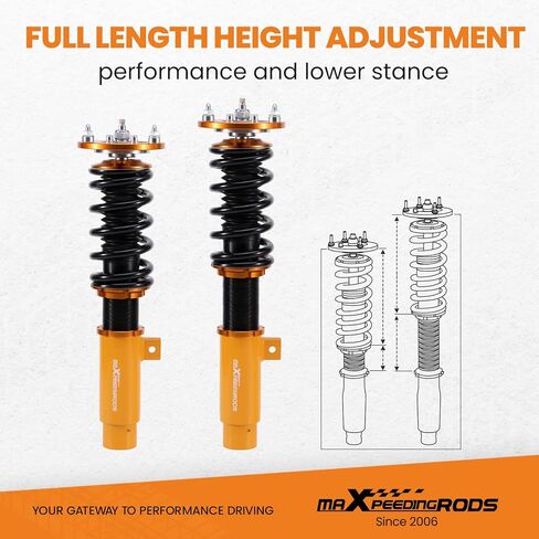 maxpeedingrods Coilovers لسيارات BMW 1-Series E82 E88 2008-2013، طقم تعليق كويلوفيرز قابل للتعديل بـ 24 مستوى، طقم خفض دعامات امتصاص الصدمات قابل للتعديل، ذهبي in Saudi Arabia