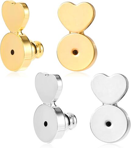 4pcs Earring Lifters Backs, Heart Shaped Earrings Support Backs Practical Flat Earring Backers for Droopy Ears Locking Earring Backings for Large Stud Earrings Heavy Earrings in Saudi Arabia