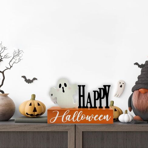 Halloween Decorations Indoor Boo Ghost Pumpkin Wooden Block Trick of Treat Sign Rustic Farmhouse Home Table Top Decor for Fireplace Tier Tray Mantle Haunted House Shelf in Saudi Arabia