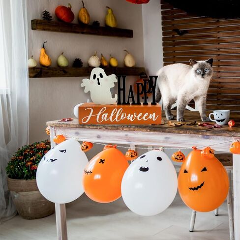 Halloween Decorations Indoor Boo Ghost Pumpkin Wooden Block Trick of Treat Sign Rustic Farmhouse Home Table Top Decor for Fireplace Tier Tray Mantle Haunted House Shelf in Saudi Arabia