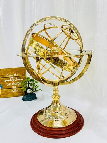 18" Antique Zodiac Armillary Brass Sphere Globe Wooden base Pirate's Antique Ship Nautical Sphere Globe Astrolabe Armillary Astrolabium Decorative (Brass 18 inch) in Saudi Arabia