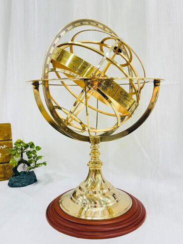 18" Antique Zodiac Armillary Brass Sphere Globe Wooden base Pirate's Antique Ship Nautical Sphere Globe Astrolabe Armillary Astrolabium Decorative (Brass 18 inch) in Saudi Arabia