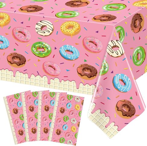 4 عبوات من مفارش المائدة لحفلات الدونات، زينة للحفلات ذات طابع دونات باللون الأزرق، مفرش طاولة على شكل آيس كريم، أغطية طاولات على شكل دونات لاستحمام الطفل، شاي بعد الظهر، مستلزمات أعياد الميلاد مقاس 51 × 86 بوصة in Kuwait