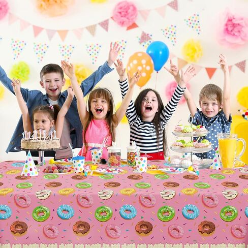 4 عبوات من مفارش المائدة لحفلات الدونات، زينة للحفلات ذات طابع دونات باللون الأزرق، مفرش طاولة على شكل آيس كريم، أغطية طاولات على شكل دونات لاستحمام الطفل، شاي بعد الظهر، مستلزمات أعياد الميلاد مقاس 51 × 86 بوصة in Kuwait