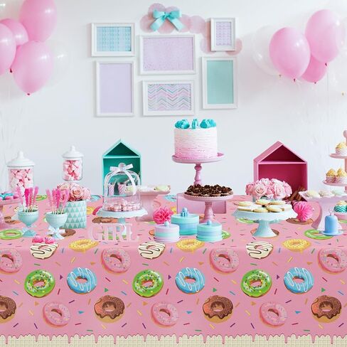 4 عبوات من مفارش المائدة لحفلات الدونات، زينة للحفلات ذات طابع دونات باللون الأزرق، مفرش طاولة على شكل آيس كريم، أغطية طاولات على شكل دونات لاستحمام الطفل، شاي بعد الظهر، مستلزمات أعياد الميلاد مقاس 51 × 86 بوصة in Kuwait