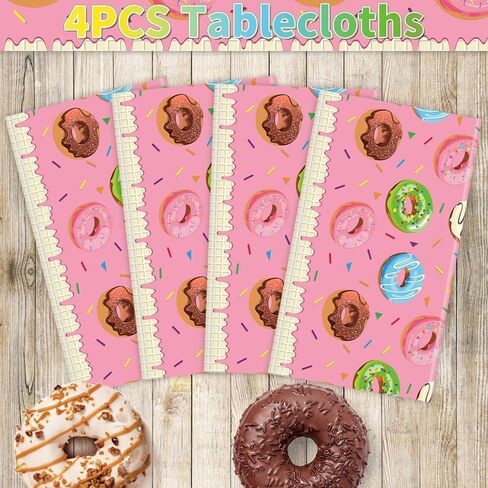 4 عبوات من مفارش المائدة لحفلات الدونات، زينة للحفلات ذات طابع دونات باللون الأزرق، مفرش طاولة على شكل آيس كريم، أغطية طاولات على شكل دونات لاستحمام الطفل، شاي بعد الظهر، مستلزمات أعياد الميلاد مقاس 51 × 86 بوصة in Kuwait