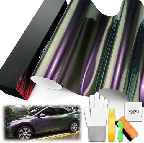 1FTx5FT PET Galaxy Dust Gloss Violeta Green Chameleon Metallic Color Shift Color Change Vinyl Wrap Auto Car Sticker Decal Film Sheet Bubble Free Air Release Technology with Tool Set in Saudi Arabia