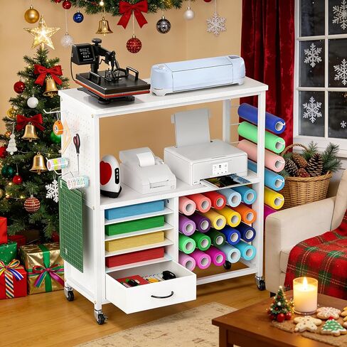 عربة تخزين الحرف اليدوية، متوافقة مع آلات القطع Cricut، تتميز بحامل وأدراج من الفينيل، وطاولة تخزين متنقلة لأدوات وإكسسوارات الصناعة اليدوية، مناسبة للاستوديوهات والمكاتب in Kuwait