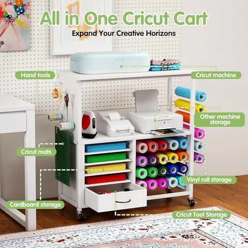 عربة تخزين الحرف اليدوية، متوافقة مع آلات القطع Cricut، تتميز بحامل وأدراج من الفينيل، وطاولة تخزين متنقلة لأدوات وإكسسوارات الصناعة اليدوية، مناسبة للاستوديوهات والمكاتب in Kuwait