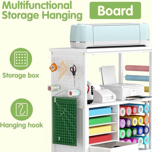 عربة تخزين الحرف اليدوية، متوافقة مع آلات القطع Cricut، تتميز بحامل وأدراج من الفينيل، وطاولة تخزين متنقلة لأدوات وإكسسوارات الصناعة اليدوية، مناسبة للاستوديوهات والمكاتب in Kuwait