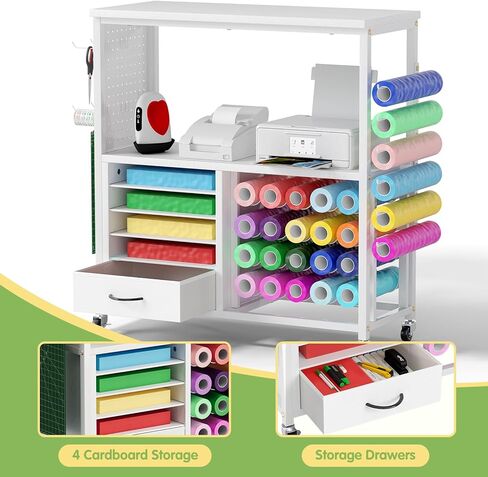 عربة تخزين الحرف اليدوية، متوافقة مع آلات القطع Cricut، تتميز بحامل وأدراج من الفينيل، وطاولة تخزين متنقلة لأدوات وإكسسوارات الصناعة اليدوية، مناسبة للاستوديوهات والمكاتب in Kuwait
