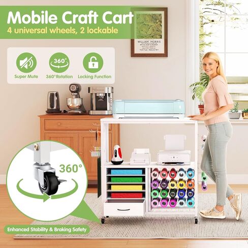 عربة تخزين الحرف اليدوية، متوافقة مع آلات القطع Cricut، تتميز بحامل وأدراج من الفينيل، وطاولة تخزين متنقلة لأدوات وإكسسوارات الصناعة اليدوية، مناسبة للاستوديوهات والمكاتب in Kuwait