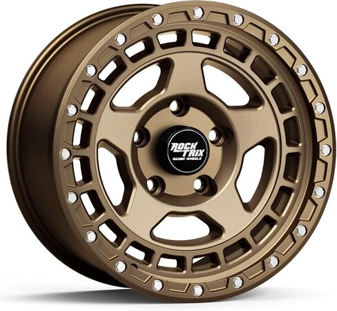 RockTrix RT115 17 inch Wheel Compatible with Jeep Wrangler JK JL 17x9 5x5 Wheels (-12mm Offset, 4.5in Backspace) 5x5 PCD, 71.5mm Bore, Bronze Wheels, Also fits Gladiator JT Rims in Saudi Arabia