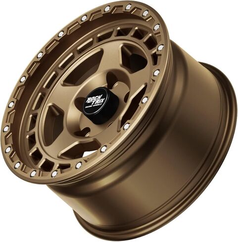 RockTrix RT115 17 inch Wheel Compatible with Jeep Wrangler JK JL 17x9 5x5 Wheels (-12mm Offset, 4.5in Backspace) 5x5 PCD, 71.5mm Bore, Bronze Wheels, Also fits Gladiator JT Rims in Saudi Arabia