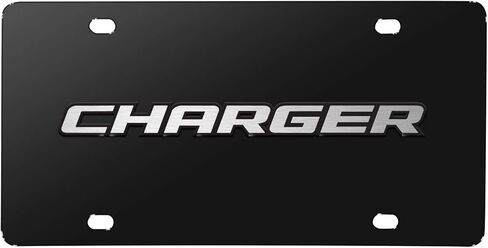 iPick Image for Dodge Charger 3D Logo on Black Stainless Steel License Plate - Official Licensed in Saudi Arabia