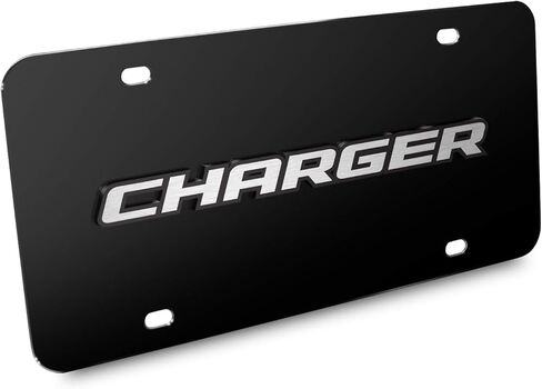 iPick Image for Dodge Charger 3D Logo on Black Stainless Steel License Plate - Official Licensed in Saudi Arabia