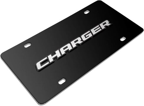 iPick Image for Dodge Charger 3D Logo on Black Stainless Steel License Plate - Official Licensed in Saudi Arabia