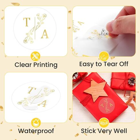 Custom Gold Wedding Stickers Gold Monograms - Personalized Wedding Transparent Waterproof Labels for Envelope Seals, Cups, Cookies, Gifts in Saudi Arabia