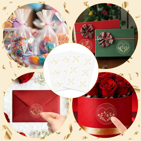 Custom Gold Wedding Stickers Gold Monograms - Personalized Wedding Transparent Waterproof Labels for Envelope Seals, Cups, Cookies, Gifts in Saudi Arabia