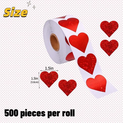 500 قطعة من ملصقات القلب الأحمر - ملصقات قلب ذاتية اللصق كبيرة مقاس 1.5 بوصة للأظرف، ملصقات عيد الحب لتغليف الهدايا، والبطاقات، وسجل القصاصات، والفصول الدراسية، والحرف اليدوية in Saudi Arabia