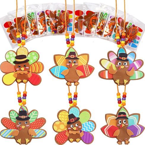 WorldBazaar Turkey Craft Kits for Kids 12 Pack Thanksgiving Turkey Necklace Crafts Bulk DIY Turkey Kits Thanksgiving Party Activities Game Individually Wrapped in Saudi Arabia