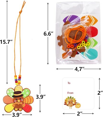 WorldBazaar Turkey Craft Kits for Kids 12 Pack Thanksgiving Turkey Necklace Crafts Bulk DIY Turkey Kits Thanksgiving Party Activities Game Individually Wrapped in Saudi Arabia