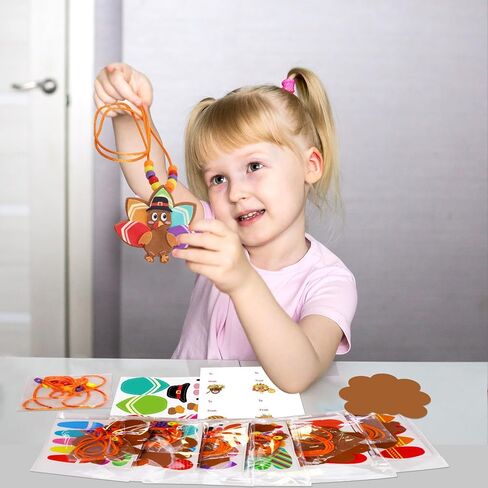 WorldBazaar Turkey Craft Kits for Kids 12 Pack Thanksgiving Turkey Necklace Crafts Bulk DIY Turkey Kits Thanksgiving Party Activities Game Individually Wrapped in Saudi Arabia