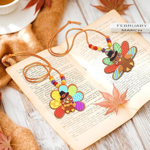 WorldBazaar Turkey Craft Kits for Kids 12 Pack Thanksgiving Turkey Necklace Crafts Bulk DIY Turkey Kits Thanksgiving Party Activities Game Individually Wrapped in Saudi Arabia
