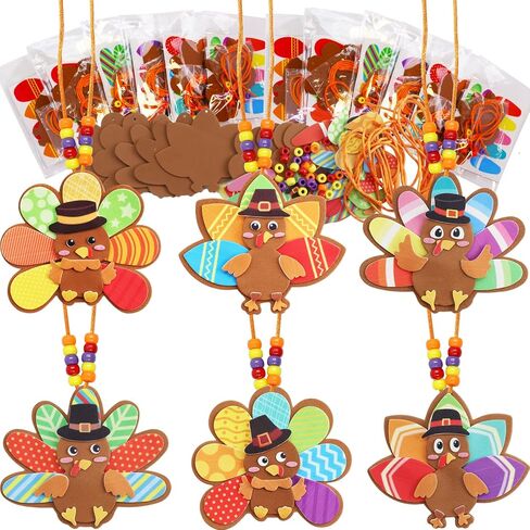 WorldBazaar Turkey Craft Kits for Kids 12 Pack Thanksgiving Turkey Necklace Crafts Bulk DIY Turkey Kits Thanksgiving Party Activities Game Individually Wrapped in Saudi Arabia