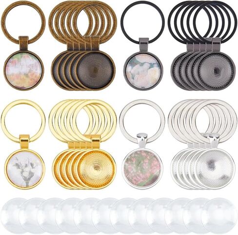 DICOSMETIC 24 Sets 4 Colors Cabochon Keychain Kit Alloy Pendant Cabochon Settings and Glass Cabochons 20mm Tray Blank DIY Keychain Making Kit for Photo Resin Personalized Crafting in Saudi Arabia