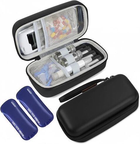 Insulin Cooler Travel Case, Portable Temperature Display Medicine Travel Cooler, Diabetes Case with 2 Reusable Ice Packs TSA Approved for Diabetic Supplies Patent Pending(Seafoam) in Kuwait