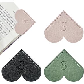 3Pack Personalized Leather Heart Bookmark with A-Z Initial, Letters Customized Corner Book Mark for Reading Women Men, Teacher, Student, Book Lovers, Book Accessories & Cute Gifts (Pink/Green/Black3A) in Saudi Arabia