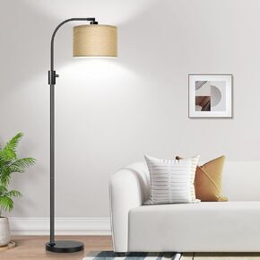 Nintiue Upgraded Modern Arc Dimmable Tall Standing Floor Lamp with Linen Shade, 1200 Lumens LED Bulb Included, for Living & Reading Room, Bedroom, Office & Nursery, Brass in Kuwait