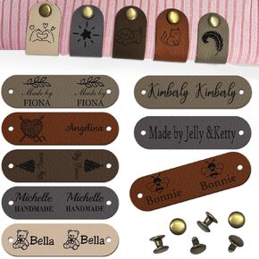 10-150pcs Custom Leather Tags for Crochet Items 3 x 0.6 inches Personalized Tags for Handmade Items with Rivets for Knitting Hats Beanies in Saudi Arabia