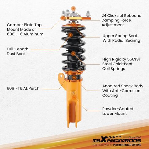 maXpeedingrods Coilovers for Mitsubishi Lancer CX/CY 2008-2016, for Mitsubishi Outlander Sport GA 2011-2020, 24 Levels Damper Adjustable Coilovers Suspension Kit, Height Adjustable Lowering Kit, Red in Saudi Arabia