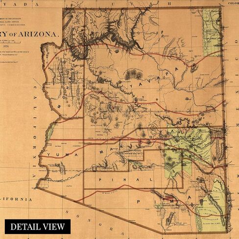 HISTORIX Vintage 1876 Arizona Territory Map - 18x24 Inch Vintage Arizona Map - Old Arizona Territory Map - Historic Map of Arizona Wall Art from The Official Records of General Land Office in Saudi Arabia