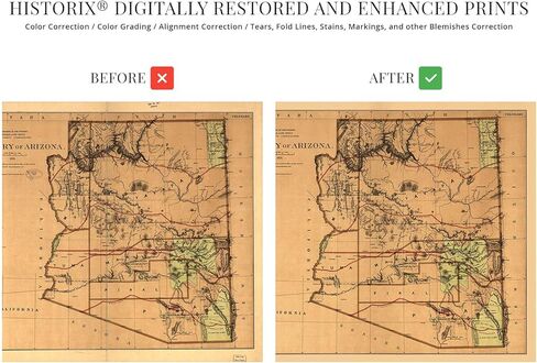 HISTORIX Vintage 1876 Arizona Territory Map - 18x24 Inch Vintage Arizona Map - Old Arizona Territory Map - Historic Map of Arizona Wall Art from The Official Records of General Land Office in Saudi Arabia