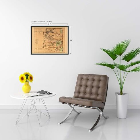 HISTORIX Vintage 1876 Arizona Territory Map - 18x24 Inch Vintage Arizona Map - Old Arizona Territory Map - Historic Map of Arizona Wall Art from The Official Records of General Land Office in Saudi Arabia