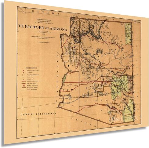 HISTORIX Vintage 1876 Arizona Territory Map - 18x24 Inch Vintage Arizona Map - Old Arizona Territory Map - Historic Map of Arizona Wall Art from The Official Records of General Land Office in Saudi Arabia