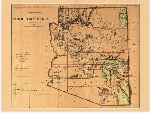 HISTORIX Vintage 1876 Arizona Territory Map - 18x24 Inch Vintage Arizona Map - Old Arizona Territory Map - Historic Map of Arizona Wall Art from The Official Records of General Land Office in Saudi Arabia