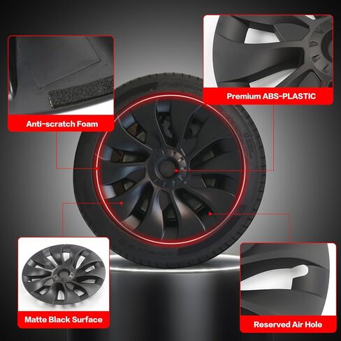 IKON MOTORSPORTS، غطاء عجلة مقاس 18 بوصة متوافق مع طراز Tesla 2017-2023 3، أغطية محور ABS طراز الرعد الأسود غير اللامع، غطاء حافة غطاء العجلة الخارجي للملحقات الخارجية، 4 عبوات in Kuwait