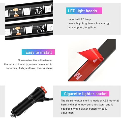 Car LED Strip Light, 48 LED RGB Auto Interior Atmosphere Lights, Cigarette Lighter Under Dash Ambient Night Light, Interior Lamp Lighting Kit Car Accessories (Blue) in Kuwait