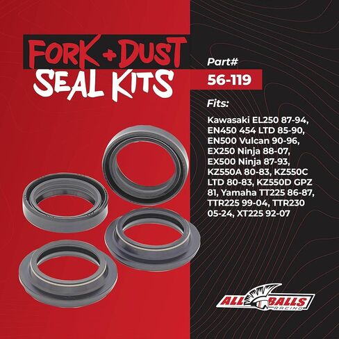جميع الكرات شوكة وختم الغبار 56-119 متوافقة مع/استبدال Kawasaki EL250 1987-1994، EN450 454 LTD 1985-1990، EN500 Vulcan 1990-1996، EX250 Ninja 1988-2007 in Saudi Arabia