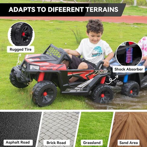 TOBBI 12V Kids Ride on Car, Electric Off-Road UTV Truck with Forward and Reverse Functions, Double Open Doors, Safety Belt, Horn, Music, and Lights for Kids Aged 3-5 Years (Blue) in Kuwait