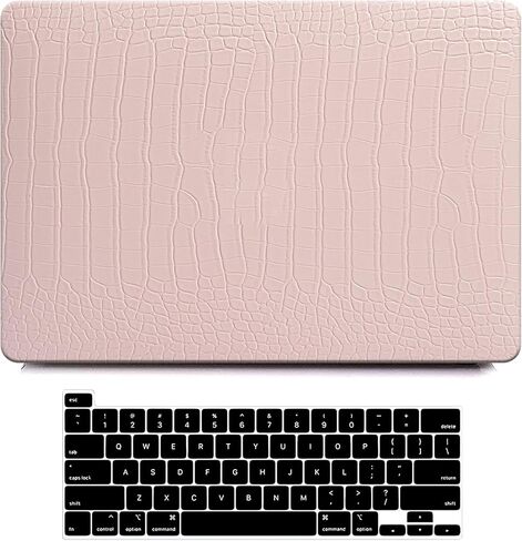 Funut متوافق مع جراب Crocodile MacBook Air 15 بوصة 2025 2024 2023 M4 M3 M2 A3241 A3114 A2941، جراب صلب من البلاستيك من جلد التمساح الفاخر الأنيق وغطاء لوحة المفاتيح، وردي in Kuwait